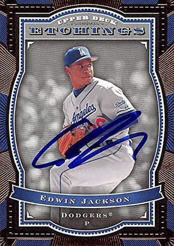 توقيعه 157189 لوس أنجلوس دودجرز 2004 Upper Deck Ethings No. 73 Edwin Jackson بطاقة البيسبول in Kuwait