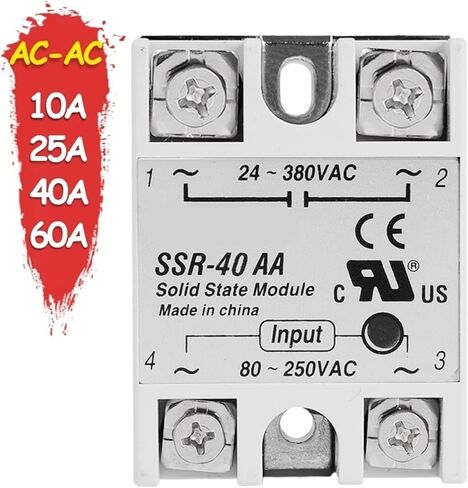 10A 25A 40A 60A AC-AC Single Phase Solid State Relay AC SSR SSR-10AA SSR-25AA SSR-40AA SSR-60AA 80-250VAC 220V to 24-380V AC 1Pcs(SSR-10AA) in Saudi Arabia
