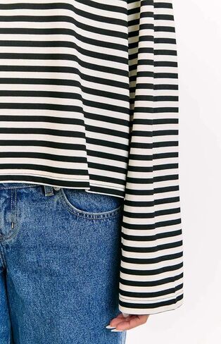 Womens Striped Sweatshirt Oversized Crewneck Long Sleeve Shirt Pullover Y2K Tops in Kuwait