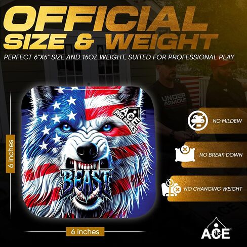 Cornholese Pro Beast Carpet Corpet Bags (مجموعة من 4) | النسيج المرنق ، مقاوم للماء ، راتنجات بلاستيكية مملوءة ، مزدوج الوجه ، احترافي ، حجم تنظيم ، 6x6 ، 16 أوقية ، مصنوعة في الولايات المتحدة الأمريكية in Kuwait