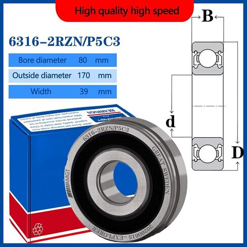 1PCs تحمل 6316 6316-2RS 6316-2Z 6316-2ZN 6316NR 6316-2RSNR محمل كرة أخدود عميق (6316-2RSC3) in Kuwait