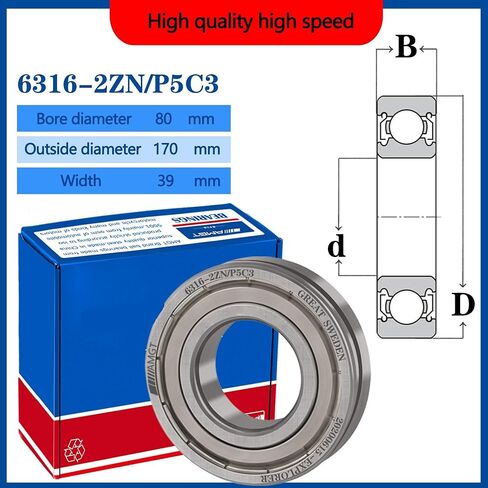 1PCs تحمل 6316 6316-2RS 6316-2Z 6316-2ZN 6316NR 6316-2RSNR محمل كرة أخدود عميق (6316-2RSC3) in Kuwait