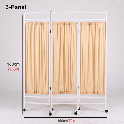Rolling Partitions Room Dividers, 180cm Tall Medical Privacy Screen with Wheels & Detachable Nylon Cloth, Yellow Flexible Temporary Wall (Color : Yellow, Size : 3 Panel-150cm Wide) in Saudi Arabia