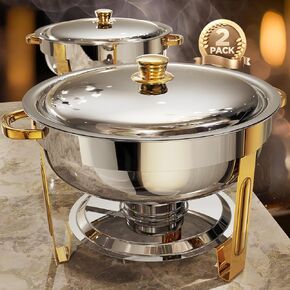 Chafing Dishes for Buffet 4 Pack, 6QT [Worry-Free Assemble] Food Warmers for Parties Buffet [Elegant Gold and Silver Colors] Stainless Steel Round Chafing Dish Buffet Set with Complete Set in Saudi Arabia