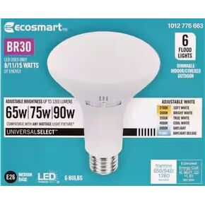 EcoSmart BR30 LED Flood Light Bulb 65-90W Equivalent, Dimmable, Selectable Color Temperature, 6-Pack in Saudi Arabia