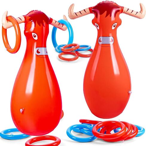 Inflatable Bull Toss Ring Game Set Include 2 Inflatable Bull 12 Rings for Summer Outdoor Beach Pool Cowboy Fiesta Rodeo Party in Saudi Arabia