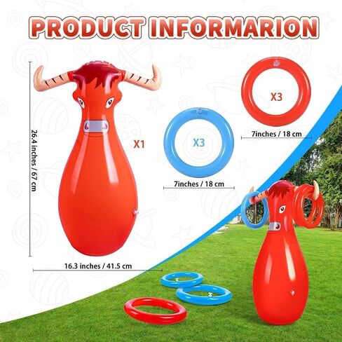 Inflatable Bull Toss Ring Game Set Include 2 Inflatable Bull 12 Rings for Summer Outdoor Beach Pool Cowboy Fiesta Rodeo Party in Saudi Arabia