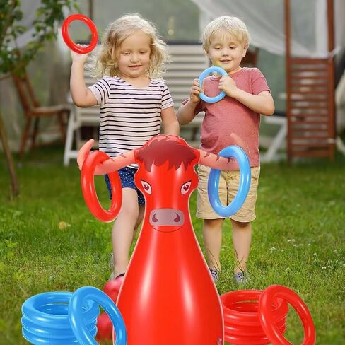 Inflatable Bull Toss Ring Game Set Include 2 Inflatable Bull 12 Rings for Summer Outdoor Beach Pool Cowboy Fiesta Rodeo Party in Saudi Arabia