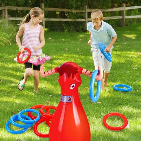 Inflatable Bull Toss Ring Game Set Include 2 Inflatable Bull 12 Rings for Summer Outdoor Beach Pool Cowboy Fiesta Rodeo Party in Saudi Arabia