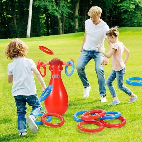 Inflatable Bull Toss Ring Game Set Include 2 Inflatable Bull 12 Rings for Summer Outdoor Beach Pool Cowboy Fiesta Rodeo Party in Saudi Arabia