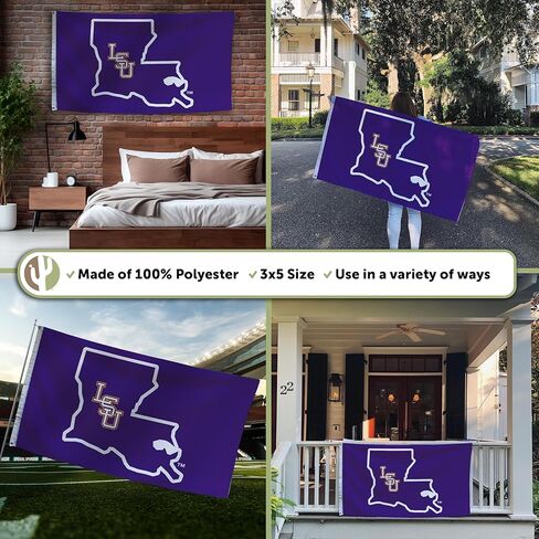 Desert Cactus LSU 100% Polyester Indoor Outdoor 3x5 feet Banner Tigers Geaux Louisiana State University (Flag J) in Saudi Arabia