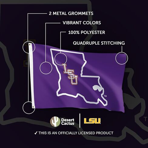 Desert Cactus LSU 100% Polyester Indoor Outdoor 3x5 feet Banner Tigers Geaux Louisiana State University (Flag J) in Saudi Arabia