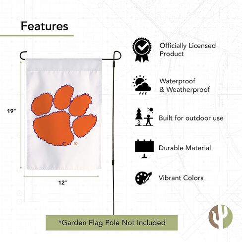 Desert Cactus Clemson University Cu Garden Flag - 19 × 12 بوصة Clemson Tigers Banner ، للعرض في الهواء الطلق والأحداث (التصميم F) in Saudi Arabia