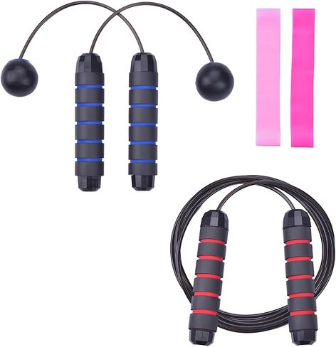 2 Pack Jump Rope, VIBUFF Cordless Jumping Rope + Adjustable Skipping Rope for Kids Women Men, 2 PCS Resistance Loop Bands for Different Fitness Level, Speed Training&Workout for Home/Gym/Office in Saudi Arabia
