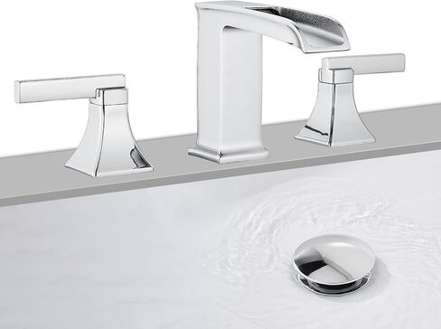 صنبور حمام واسع النطاق 3 ثقب ، صنبورات شلال الذهب المصنفة من Sanliv لأحواض الحمام 8 أو 4 بوصات ، مقبضان صنبور 3 ثقوب مع مجموعة الصرف ، الذهب المصقول in Kuwait