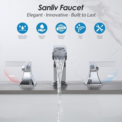 صنبور حمام واسع النطاق 3 ثقب ، صنبورات شلال الذهب المصنفة من Sanliv لأحواض الحمام 8 أو 4 بوصات ، مقبضان صنبور 3 ثقوب مع مجموعة الصرف ، الذهب المصقول in Kuwait