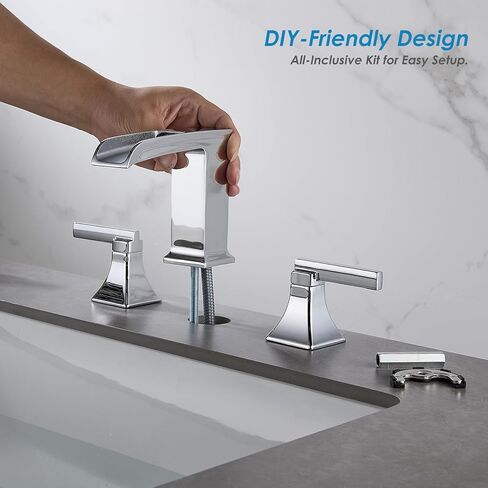 صنبور حمام واسع النطاق 3 ثقب ، صنبورات شلال الذهب المصنفة من Sanliv لأحواض الحمام 8 أو 4 بوصات ، مقبضان صنبور 3 ثقوب مع مجموعة الصرف ، الذهب المصقول in Kuwait