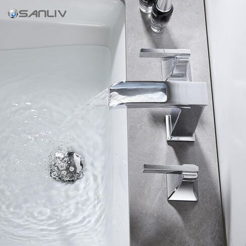 صنبور حمام واسع النطاق 3 ثقب ، صنبورات شلال الذهب المصنفة من Sanliv لأحواض الحمام 8 أو 4 بوصات ، مقبضان صنبور 3 ثقوب مع مجموعة الصرف ، الذهب المصقول in Kuwait