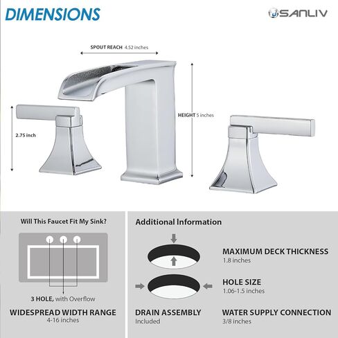 صنبور حمام واسع النطاق 3 ثقب ، صنبورات شلال الذهب المصنفة من Sanliv لأحواض الحمام 8 أو 4 بوصات ، مقبضان صنبور 3 ثقوب مع مجموعة الصرف ، الذهب المصقول in Kuwait