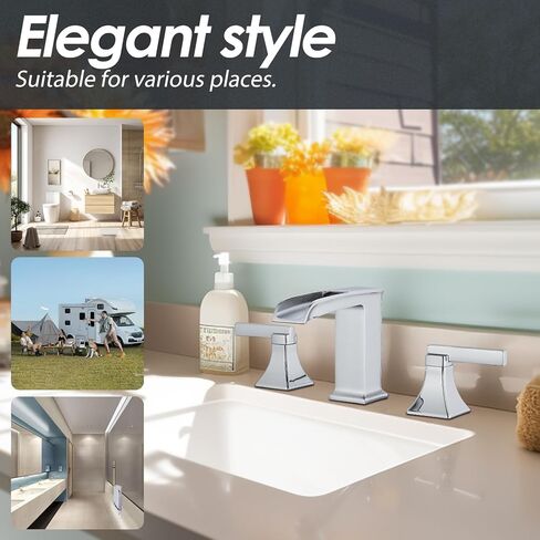 صنبور حمام واسع النطاق 3 ثقب ، صنبورات شلال الذهب المصنفة من Sanliv لأحواض الحمام 8 أو 4 بوصات ، مقبضان صنبور 3 ثقوب مع مجموعة الصرف ، الذهب المصقول in Kuwait