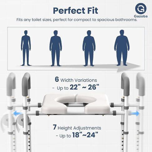 Raised Toilet Seat with Handles - Adjustable Elevated Toilet Seat Riser, 400 lbs Toilet Seat Riser for Seniors, Handicap and Disabled, Fit Any Toilet in Saudi Arabia