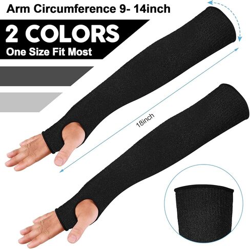 JaGely 6 Pairs Level 5 Cut Resistant Sleeves with Thumb Hole 18 Inches Arm Protection Sleeve Farmer Gardening (Black, Gray) in Saudi Arabia
