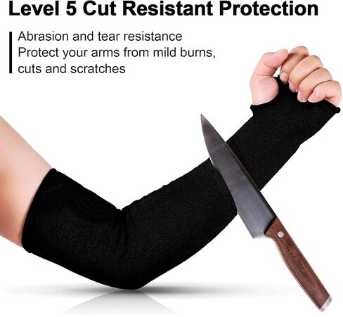 JaGely 6 Pairs Level 5 Cut Resistant Sleeves with Thumb Hole 18 Inches Arm Protection Sleeve Farmer Gardening (Black, Gray) in Saudi Arabia