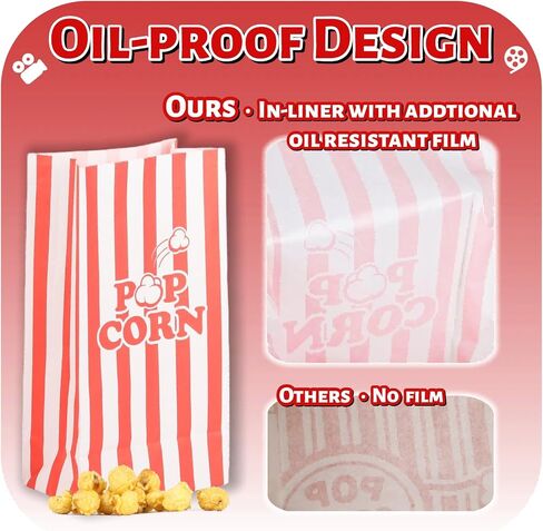 85oz Large Paper Popcorn Bags, Popcorn Individual Bag for Family Party, Big Snack Bags For Movie Night Supplies - Red White Stripe - 100Pcs/Pack in Saudi Arabia