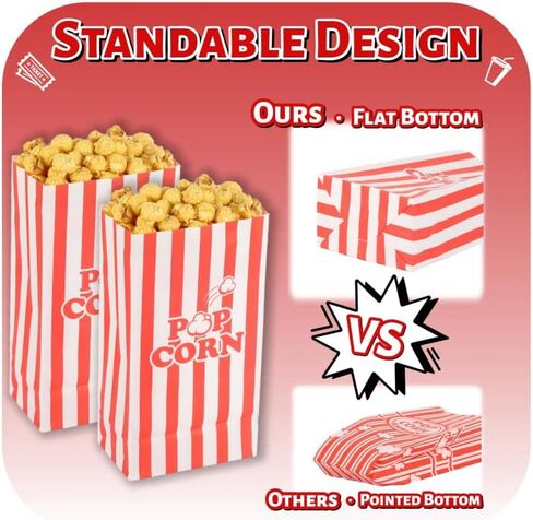 85oz Large Paper Popcorn Bags, Popcorn Individual Bag for Family Party, Big Snack Bags For Movie Night Supplies - Red White Stripe - 100Pcs/Pack in Saudi Arabia