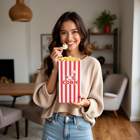 85oz Large Paper Popcorn Bags, Popcorn Individual Bag for Family Party, Big Snack Bags For Movie Night Supplies - Red White Stripe - 100Pcs/Pack in Saudi Arabia