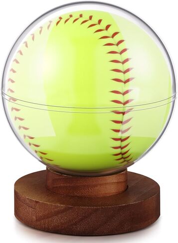 Leinuosen Softball Display Case حامل كرة صافي مع قاعدة خشبية حامل للكرة اللينة لمجموعات تخزين الكرة الرياضية المفردة Acacia Wood in Saudi Arabia