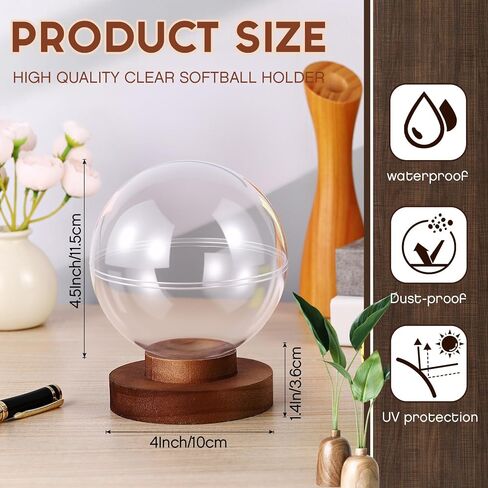 Leinuosen Softball Display Case حامل كرة صافي مع قاعدة خشبية حامل للكرة اللينة لمجموعات تخزين الكرة الرياضية المفردة Acacia Wood in Saudi Arabia