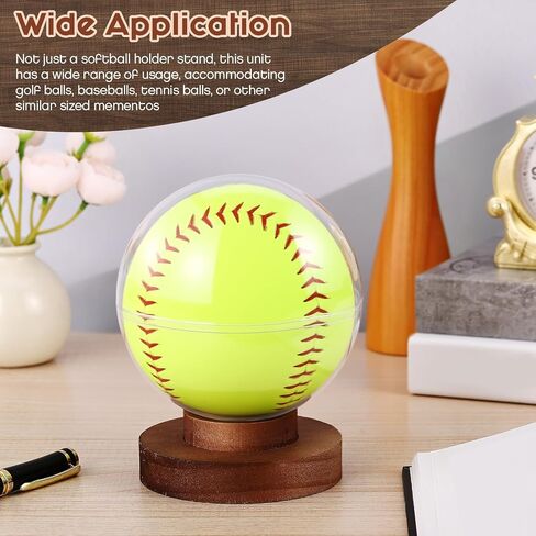 Leinuosen Softball Display Case حامل كرة صافي مع قاعدة خشبية حامل للكرة اللينة لمجموعات تخزين الكرة الرياضية المفردة Acacia Wood in Saudi Arabia