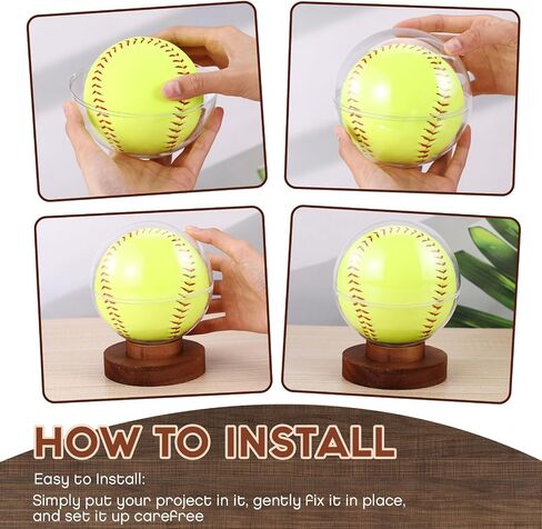 Leinuosen Softball Display Case حامل كرة صافي مع قاعدة خشبية حامل للكرة اللينة لمجموعات تخزين الكرة الرياضية المفردة Acacia Wood in Saudi Arabia