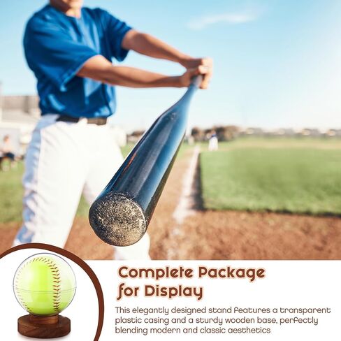 Leinuosen Softball Display Case حامل كرة صافي مع قاعدة خشبية حامل للكرة اللينة لمجموعات تخزين الكرة الرياضية المفردة Acacia Wood in Saudi Arabia