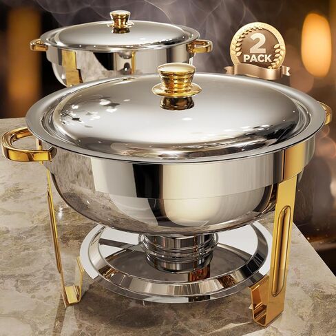 Chafing Dishes for Buffet 4 Pack, 6QT [Worry-Free Assemble] Food Warmers for Parties Buffet [Elegant Gold and Silver Colors] Stainless Steel Round Chafing Dish Buffet Set with Complete Set in Saudi Arabia