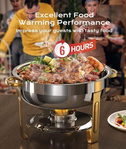 Chafing Dishes for Buffet 4 Pack, 6QT [Worry-Free Assemble] Food Warmers for Parties Buffet [Elegant Gold and Silver Colors] Stainless Steel Round Chafing Dish Buffet Set with Complete Set in Saudi Arabia