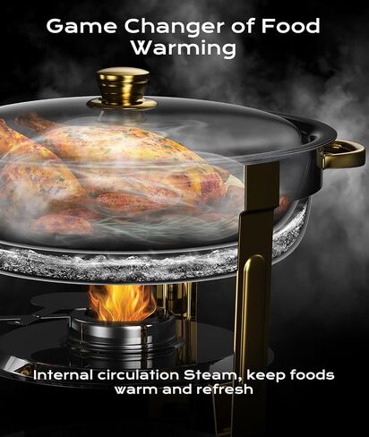 Chafing Dishes for Buffet 4 Pack, 6QT [Worry-Free Assemble] Food Warmers for Parties Buffet [Elegant Gold and Silver Colors] Stainless Steel Round Chafing Dish Buffet Set with Complete Set in Saudi Arabia