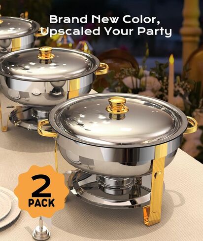 Chafing Dishes for Buffet 4 Pack, 6QT [Worry-Free Assemble] Food Warmers for Parties Buffet [Elegant Gold and Silver Colors] Stainless Steel Round Chafing Dish Buffet Set with Complete Set in Saudi Arabia
