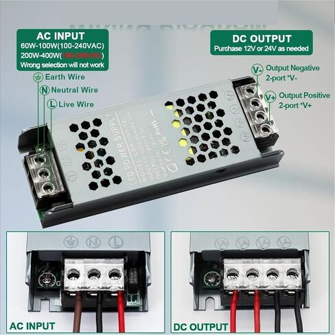 محول طاقة LED الصامت فائق الصمت 200W AC/DC Supply Supply Supply DC 12V/24V LED لصندوق الضوء (DC 24V) in Saudi Arabia