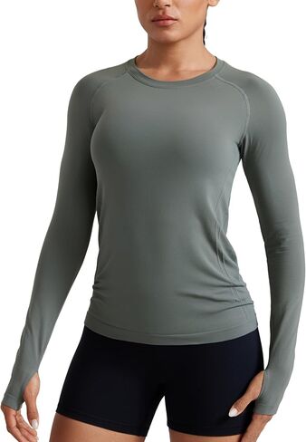 CRZ YOGA Seamless Workout Long Sleeve Shirts for Women Breathable Athletic Gym Tops Crew Neck Running Yoga T-Shirt in Saudi Arabia