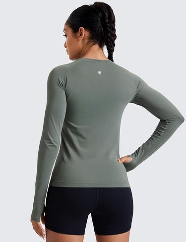 CRZ YOGA Seamless Workout Long Sleeve Shirts for Women Breathable Athletic Gym Tops Crew Neck Running Yoga T-Shirt in Saudi Arabia
