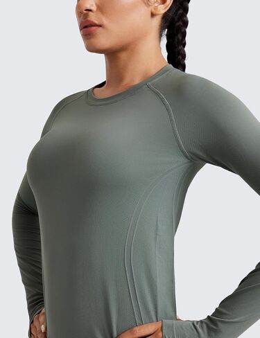 CRZ YOGA Seamless Workout Long Sleeve Shirts for Women Breathable Athletic Gym Tops Crew Neck Running Yoga T-Shirt in Saudi Arabia