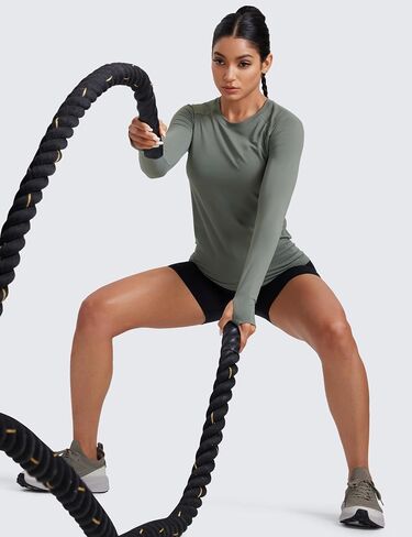 CRZ YOGA Seamless Workout Long Sleeve Shirts for Women Breathable Athletic Gym Tops Crew Neck Running Yoga T-Shirt in Saudi Arabia