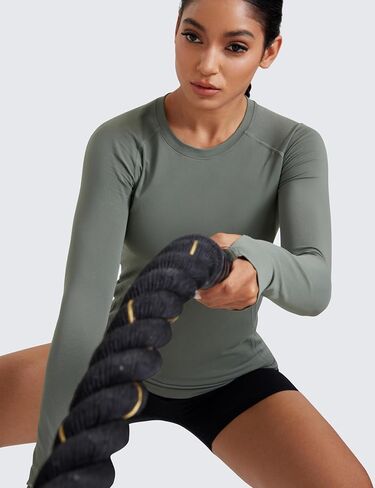 CRZ YOGA Seamless Workout Long Sleeve Shirts for Women Breathable Athletic Gym Tops Crew Neck Running Yoga T-Shirt in Saudi Arabia