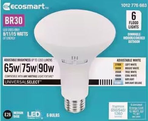 EcoSmart BR30 LED LED LID LIFT LID 65-90W مكافئ ، قابلة للضايق ، درجة حرارة لون قابلة للاختيار ، 6 عبوات in Saudi Arabia