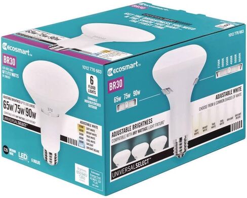 EcoSmart BR30 LED LED LID LIFT LID 65-90W مكافئ ، قابلة للضايق ، درجة حرارة لون قابلة للاختيار ، 6 عبوات in Saudi Arabia