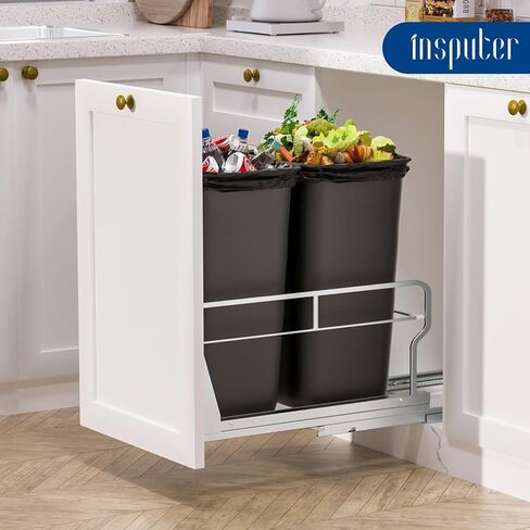 سلة المهملات ذات السحب المزدوج من Insputer تحت الخزانة، يمكن سحب سلة المهملات في الخزانة 35 كيو تي، يمكن سحب سلة المهملات شديدة التحمل تحت الخزانة لصندوق إعادة تدوير المطبخ، لا يمكن تضمين القمامة in Kuwait