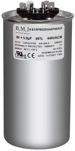 USA Made Dual Run Capacitor 80+5 MFD uF 370V or 440V Round CAN - UL Certified in Saudi Arabia