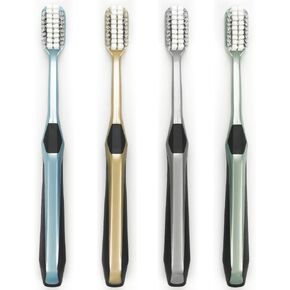 Firm Toothbrush for Adult, Manual Wider Head Tooth Brush with Tongue and Cheek Cleaner, Hard Bristles, 4 Count, More Efficient and Deeper Cleaning in Kuwait